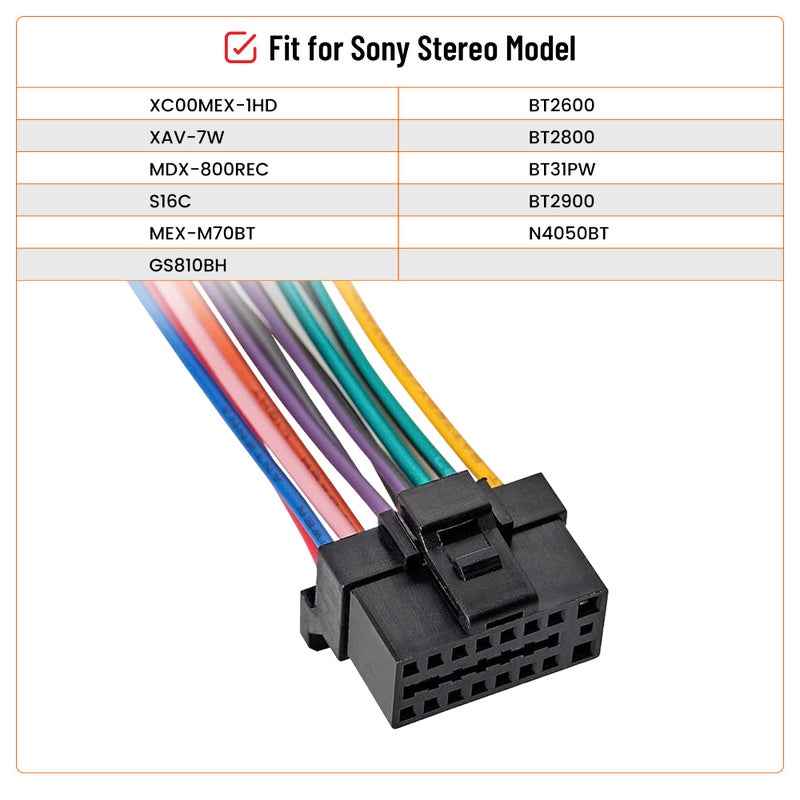 RED WOLF 16-Pin Power Plug for Select Sony Audio Stereo Wiring Harness Aftermarket Radio Head Unit Replacement Install 16 Pin Connector for Sony Brand MEX-1HD, MEX-5HD, MDX-800REC Model - Image 4